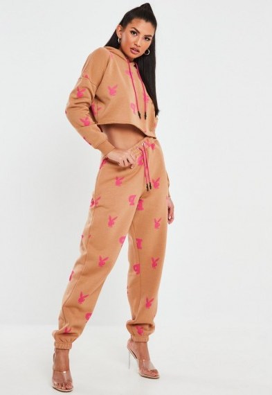 playboy x missguided camel all over print oversized joggers - flipped
