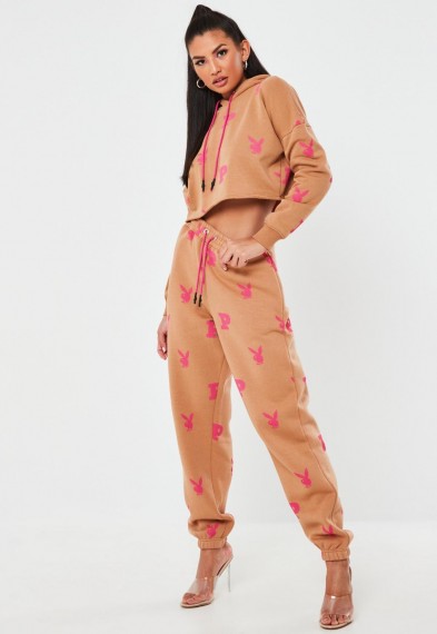 playboy x missguided camel all over print oversized joggers