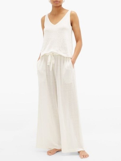 ABOUT Poema drawstring-waist linen-blend pyjama trousers in ivory - flipped