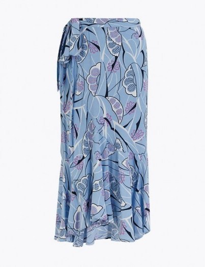 PER UNA Printed Ruffle Midi Wrap Skirt Blue Mix / M&S fashion - flipped