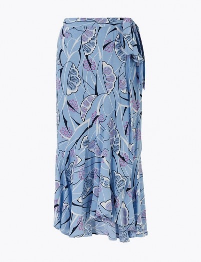 PER UNA Printed Ruffle Midi Wrap Skirt Blue Mix / M&S fashion