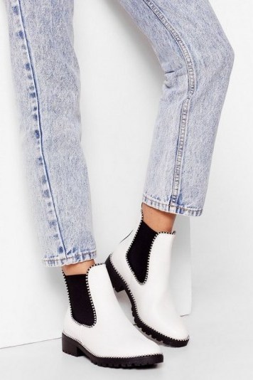 NASTY GAL PU Pin Stud Chelsea Boots White - flipped