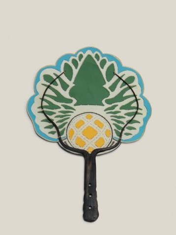 PUBUMÉSU‎ Nanas Small Pineapple Leather Fan ~ printed fans - flipped