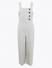 M&S COLLECTION Pure Linen Striped Utility Jumpsuit Ivory Mix / cropped leg all-in-one