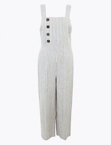 M&S COLLECTION Pure Linen Striped Utility Jumpsuit Ivory Mix / cropped leg all-in-one - flipped