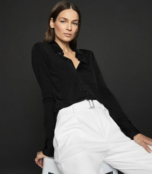 REISS QUINNE JERSEY SHIRT BLACK ~ classic wardrobe essential - flipped