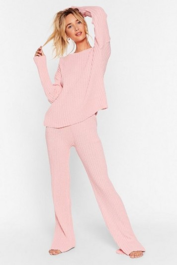 Loungewear – NASTY GAL Recycled Shake Knit Off Jumper and Trousers Lounge Set