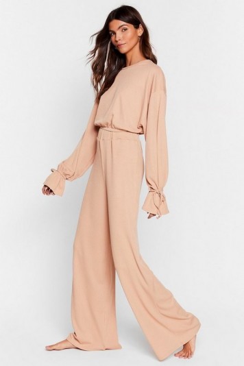 Loungewear Sets – NASTY GAL Recycled Tie-ing to Relax Wide-Leg Pants Set in Oatmeal