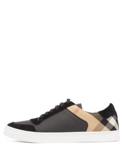 BURBERRY Reeth House-check leather and suede trainers / low tops / sneakers - flipped