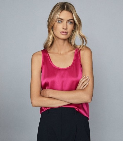 REISS REMEY SILK FRONT VEST PINK / hot colours / bright tank for spring 2020 - flipped