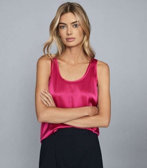 REISS REMEY SILK FRONT VEST PINK / hot colours / bright tank for spring 2020