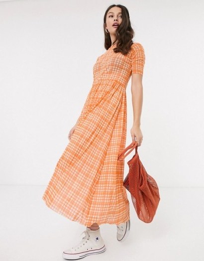 Bright orange dress – Resume taika mesh check maxi dress in neon orange - flipped
