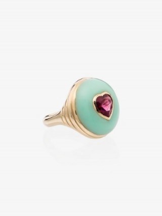 Retrouvai 14K Yellow Gold Lollipop Cherry Tourmaline and Turquoise Ring - flipped