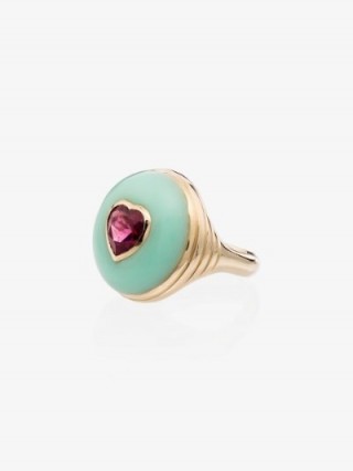 Retrouvai 14K Yellow Gold Lollipop Cherry Tourmaline and Turquoise Ring