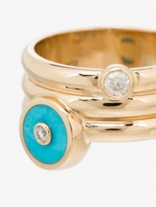 Retrouvai 14K Yellow Gold Turquoise Diamond Ring / modern boho rings - flipped