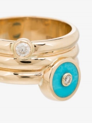 Retrouvai 14K Yellow Gold Turquoise Diamond Ring / modern boho rings