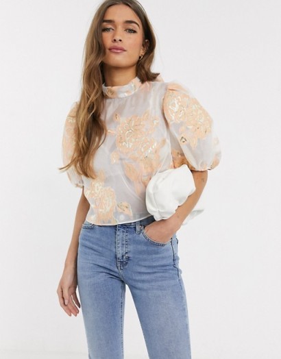 River Island Petite organza short sleeve top in white ~ puff sleeved blouse