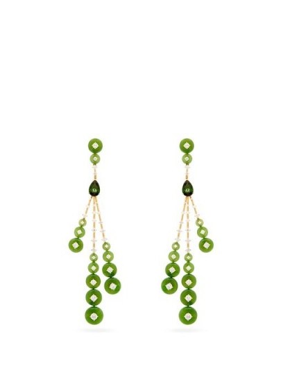 Green drop earrings | FERNANDO JORGE Rocket diamond, jade & 18kt gold earrings - flipped