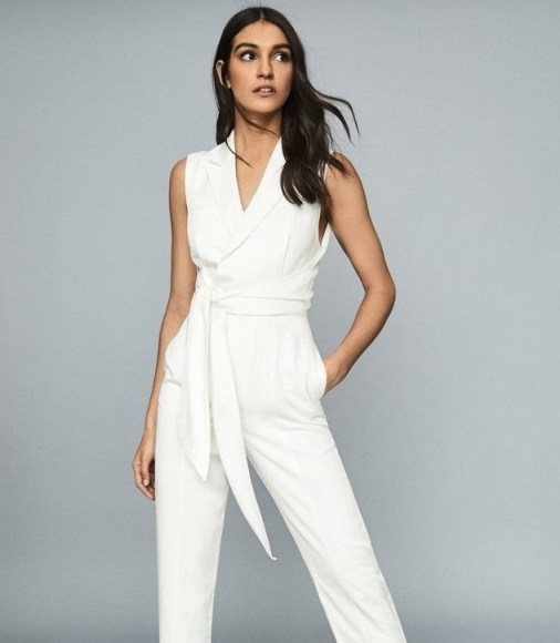 REISS ROMY WRAP-TIE TAILORED JUMPSUIT WHITE - flipped