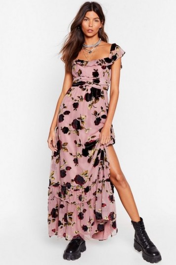 Floral Dress – NASTY GAL Rose and Conquer Devoré Maxi Dress in Pink