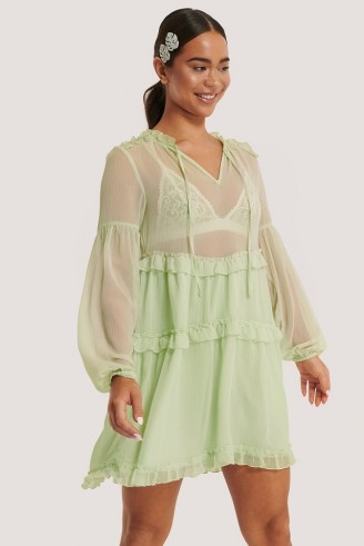 NA-KD Ruffle Chiffon Dress Green – boho dresses