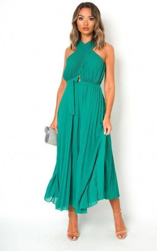 Ikrush Ryanna Pleated Crossover Maxi Dress in Green – evening dresses - flipped