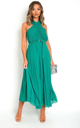 Ikrush Ryanna Pleated Crossover Maxi Dress in Green – evening dresses