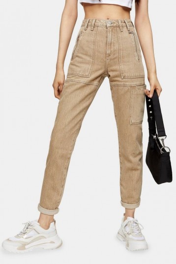 Topshop Sand Worker Mom Tapered Jeans