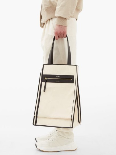 LUTZ MORRIS Saylor leather-trimmed white canvas tote bag / men’s recycled cotton canvas bags