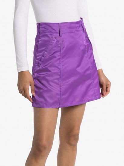SELF CINEMA A-line mini skirt | purple nylon skirts - flipped
