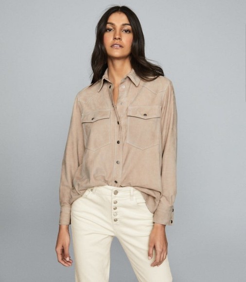 REISS SIA SUEDE SHIRT SOFT PINK ~ casual luxe shirts
