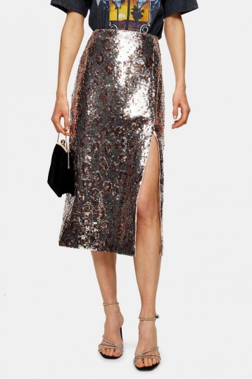 Topshop Silver Leopard Print Sequin Pencil Skirt | metallic skirts