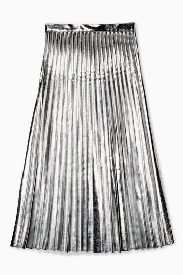 TOPSHOP Silver Metallic PU Pleated Midi Skirt - flipped