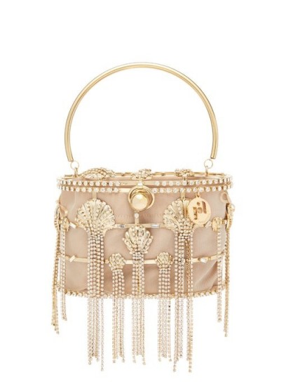 ROSANTICA Sirena crystal-embellished cage clutch bag in gold – sea inspired embellishments