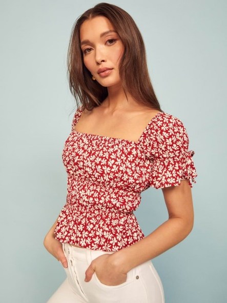 REFORMATION Solis Top in Grenadine / red square neck blouses - flipped