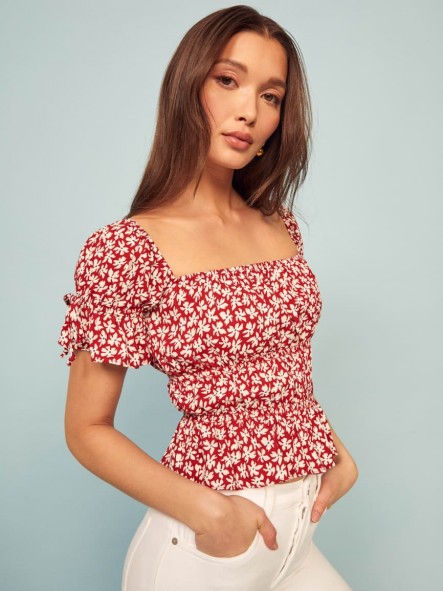 REFORMATION Solis Top in Grenadine / red square neck blouses