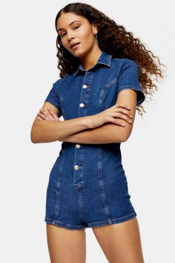 Topshop Stretch Denim Button Through Mini Playsuit | 70s look playsuits - flipped