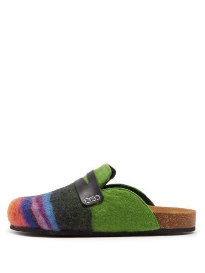 JW ANDERSON Multicoloured striped backless felt loafers - flipped