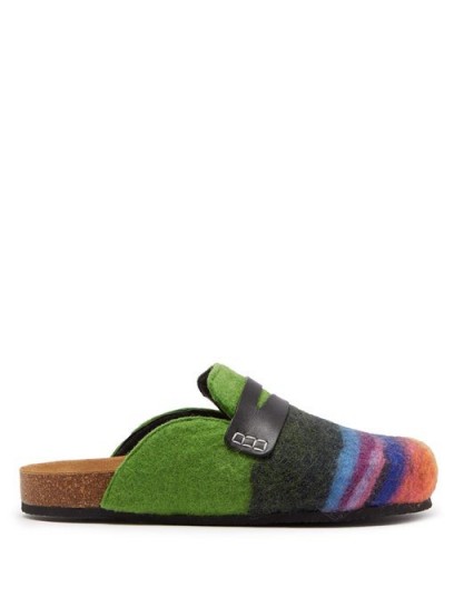 JW ANDERSON Multicoloured striped backless felt loafers