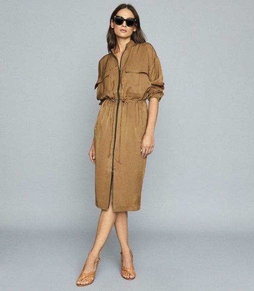 REISS SYLVIE UTILITY SHIRT DRESS MID BROWN ~ effortless style clothing - flipped