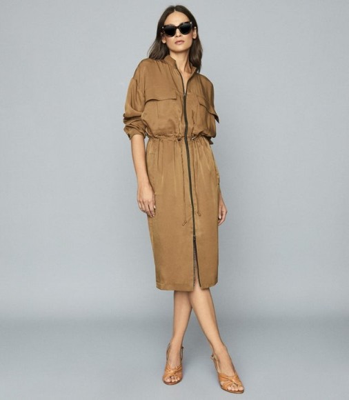 REISS SYLVIE UTILITY SHIRT DRESS MID BROWN ~ effortless style clothing