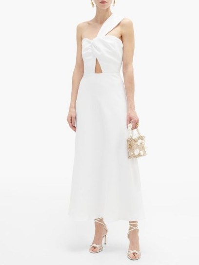 RACIL Tangier one-shoulder twist-front crepe midi dress in white - flipped