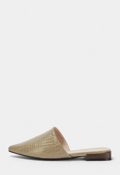 MISSGUIDED taupe croc pointed toe flat mules - flipped