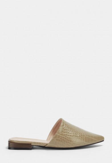 MISSGUIDED taupe croc pointed toe flat mules