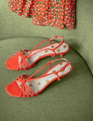 Boden Tessa Kitten Heel Slingbacks – Orange Sunset ~ bright strappy summer sandals - flipped