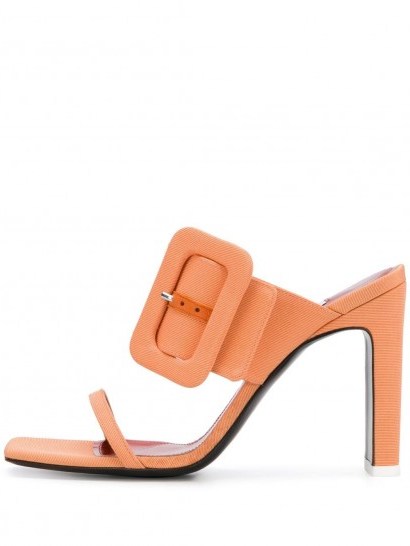 THE ATTICO buckled slip-on sandals in coral orange - flipped