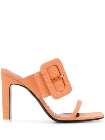 THE ATTICO buckled slip-on sandals in coral orange