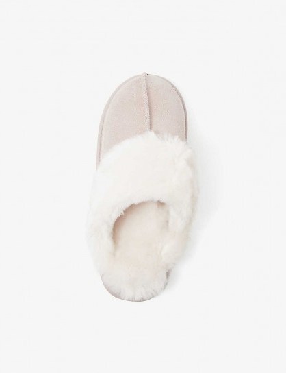 THE WHITE COMPANY Faux fur-lined suede mule slippers pale pink - flipped
