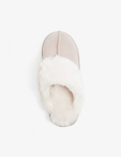 THE WHITE COMPANY Faux fur-lined suede mule slippers pale pink