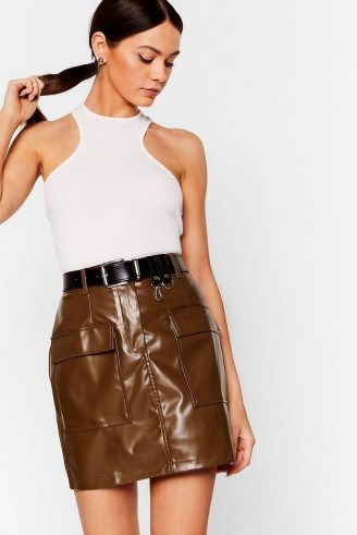 NASTY GAL This isn’t Working Faux Leather Mini Skirt in Chocolate - flipped